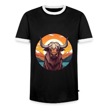 Yak Colorful Watercolor Cartoon Kawaii Animal - Men's Ringer Shirt - black/white - Front - AI Model Female 172 light (172cm) & AI Model Male 178 light (178cm)