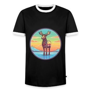 Karibu Aquarell Karikatur Kawaii Clipart Tier - Männer Kontrast-T-Shirt - Schwarz/Weiß - Vorne - AI Model Female 172 light (172cm) & AI Model Male 178 light (178cm)