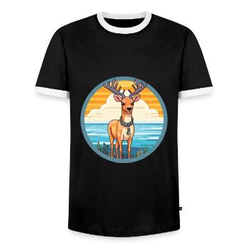 Cerf aquarelle dessin animé Kawaii Clipart Animal - T-shirt contrasté Homme - noir/blanc - Devant - AI Model Female 172 light (172cm) & AI Model Male 178 light (178cm)