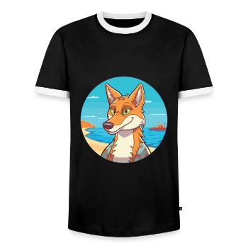 Coyote Watercolor Cartoon Kawaii Clipart Animal - Men's Ringer Shirt - black/white - Front - AI Model Female 172 light (172cm) & AI Model Male 178 light (178cm)