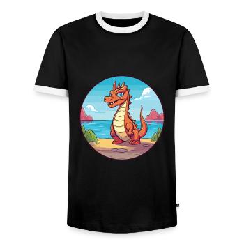 Dragon Watercolor Cartoon Kawaii Clipart Animal - Men's Ringer Shirt - black/white - Front - AI Model Female 172 light (172cm) & AI Model Male 178 light (178cm)