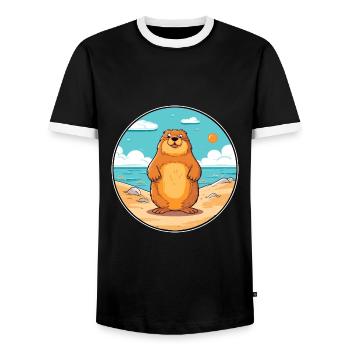Murmeltier Aquarell Cartoon Kawaii Clipart Tier - Männer Kontrast-T-Shirt - Schwarz/Weiß - Vorne - AI Model Female 172 light (172cm) & AI Model Male 178 light (178cm)
