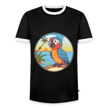 Papagei Aquarell Cartoon Kawaii Clipart Tier - Männer Kontrast-T-Shirt - Schwarz/Weiß - Vorne - AI Model Female 172 light (172cm) & AI Model Male 178 light (178cm)
