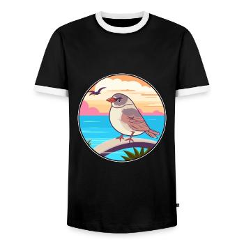 Moineau aquarelle dessin animé Kawaii Clipart Animal - T-shirt contrasté Homme - noir/blanc - Devant - AI Model Female 172 light (172cm) & AI Model Male 178 light (178cm)