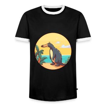 Anteater Watercolor Cartoon Kawaii Clipart Animal - Men's Ringer Shirt - black/white - Front - AI Model Female 172 light (172cm) & AI Model Male 178 light (178cm)