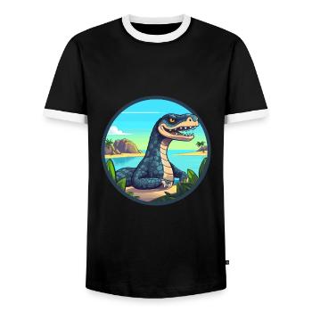 Anaconda Watercolor Cartoon Kawaii Clipart Animal - Men's Ringer Shirt - black/white - Front - AI Model Female 172 light (172cm) & AI Model Male 178 light (178cm)