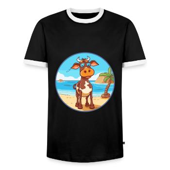 Vache aquarelle dessin animé kawaii clipart animal - T-shirt contrasté Homme - noir/blanc - Devant - AI Model Female 172 light (172cm) & AI Model Male 178 light (178cm)