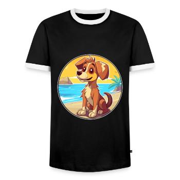 Chien aquarelle dessin animé Kawaii Clipart Animal - T-shirt contrasté Homme - noir/blanc - Devant - AI Model Female 172 light (172cm) & AI Model Male 178 light (178cm)