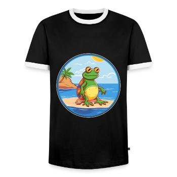 Frog Watercolor Cartoon Kawaii Clipart Animal - Men's Ringer Shirt - black/white - Front - AI Model Female 172 light (172cm) & AI Model Male 178 light (178cm)