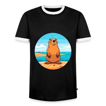 Und täglich grüßt das Murmeltier Aquarell Karikatur Kawaii Clipart Tier - Männer Kontrast-T-Shirt - Schwarz/Weiß - Vorne - AI Model Female 172 light (172cm) & AI Model Male 178 light (178cm)