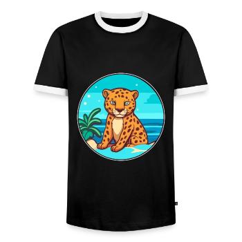 Jaguar Watercolor Cartoon Kawaii Clipart Animal - Men's Ringer Shirt - black/white - Front - AI Model Female 172 light (172cm) & AI Model Male 178 light (178cm)