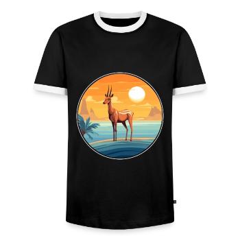 Impala Aquarell Karikatur Kawaii Clipart Tier - Männer Kontrast-T-Shirt - Schwarz/Weiß - Vorne - AI Model Female 172 light (172cm) & AI Model Male 178 light (178cm)