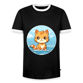 Kitten Watercolor Cartoon Kawaii Clipart Animal - Men's Ringer Shirt - black/white - Front - AI Model Female 172 light (172cm) & AI Model Male 178 light (178cm)