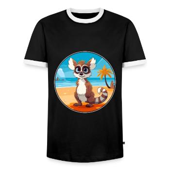 Lemur Watercolor Cartoon Kawaii Clipart Animal - Men's Ringer Shirt - black/white - Front - AI Model Female 172 light (172cm) & AI Model Male 178 light (178cm)