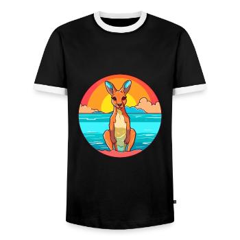 Kangaroo Watercolor Cartoon Kawaii Clipart Animal - Men's Ringer Shirt - black/white - Front - AI Model Female 172 light (172cm) & AI Model Male 178 light (178cm)
