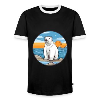 Ours polaire aquarelle dessin animé Kawaii Clipart animal de compagnie - T-shirt contrasté Homme - noir/blanc - Devant - AI Model Female 172 light (172cm) & AI Model Male 178 light (178cm)