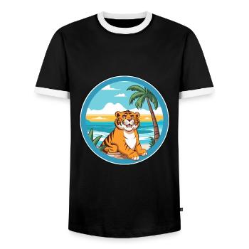 Tiger Aquarell Cartoon Kawaii Clipart Tier - Männer Kontrast-T-Shirt - Schwarz/Weiß - Vorne - AI Model Female 172 light (172cm) & AI Model Male 178 light (178cm)