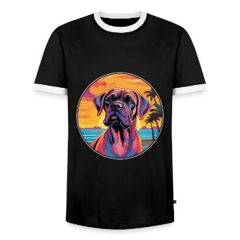 Alpine Mastiff Dog Breed Colorful Cartoon Watercol - Men's Ringer Shirt - black/white - Front - AI Model Female 172 light (172cm) & AI Model Male 178 light (178cm)