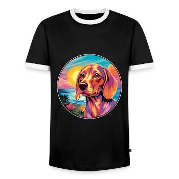 Alpine Dachsbracke Dog Breed Colorful Cartoon Wate - Men's Ringer Shirt - black/white - Front - AI Model Female 172 light (172cm) & AI Model Male 178 light (178cm)