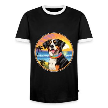 Appenzeller Sennenhund Dog Breed Colorful Cartoon - Men's Ringer Shirt - black/white - Front - AI Model Female 172 light (172cm) & AI Model Male 178 light (178cm)