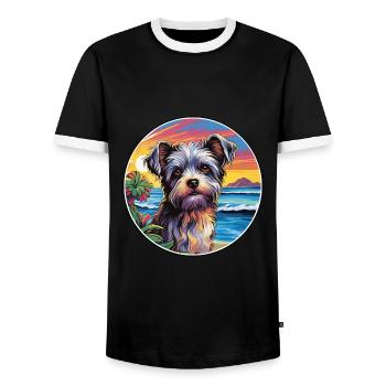 Biewer Terrier Dog Breed Colorful Cartoon Watercol - Men's Ringer Shirt - black/white - Front - AI Model Female 172 light (172cm) & AI Model Male 178 light (178cm)