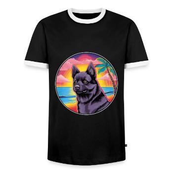 Black Norwegian Elkhound Dog Breed Colorful Cartoo - Men's Ringer Shirt - black/white - Front - AI Model Female 172 light (172cm) & AI Model Male 178 light (178cm)