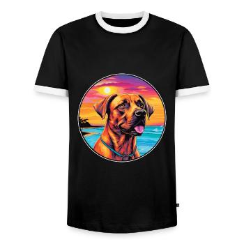 Black Mouth Cur Dog Breed Colorful Cartoon Waterco - Men's Ringer Shirt - black/white - Front - AI Model Female 172 light (172cm) & AI Model Male 178 light (178cm)
