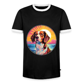 Bretagne chien race coloré dessin animé aquarelle - T-shirt contrasté Homme - noir/blanc - Devant - AI Model Female 172 light (172cm) & AI Model Male 178 light (178cm)