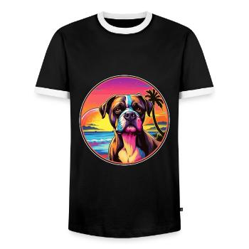Bull Boxer Hund Rasse Bunte Karikatur Aquarell - Männer Kontrast-T-Shirt - Schwarz/Weiß - Vorne - AI Model Female 172 light (172cm) & AI Model Male 178 light (178cm)