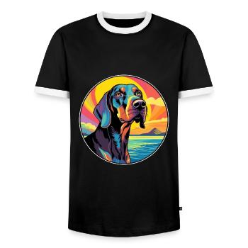 Noir Et Tan Coonhound Race De Chien Coloré Dessin Animé - T-shirt contrasté Homme - noir/blanc - Devant - AI Model Female 172 light (172cm) & AI Model Male 178 light (178cm)