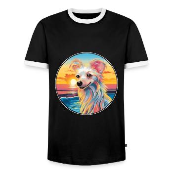 Chien chinois à crête race coloré dessin animé Waterco - T-shirt contrasté Homme - noir/blanc - Devant - AI Model Female 172 light (172cm) & AI Model Male 178 light (178cm)