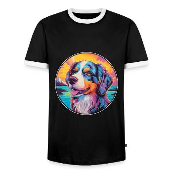 Caucasian Ovcharka Dog Breed Colorful Cartoon Wate - Men's Ringer Shirt - black/white - Front - AI Model Female 172 light (172cm) & AI Model Male 178 light (178cm)