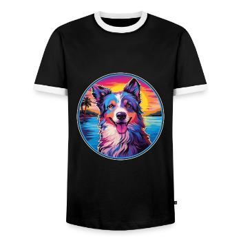 Chien de berger croate race de chien coloré dessin animé eau - T-shirt contrasté Homme - noir/blanc - Devant - AI Model Female 172 light (172cm) & AI Model Male 178 light (178cm)