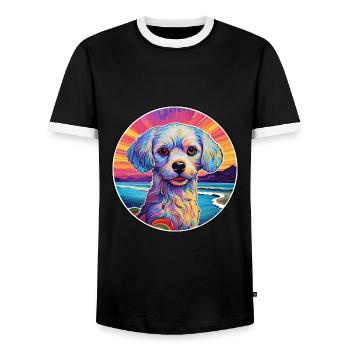 Race de chien impérial chinois coloré dessin animé Waterc - T-shirt contrasté Homme - noir/blanc - Devant - AI Model Female 172 light (172cm) & AI Model Male 178 light (178cm)