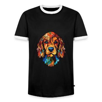 Cockapoo Dog Breed Watercolor Glass Illustration - Men's Ringer Shirt - black/white - Front - AI Model Female 172 light (172cm) & AI Model Male 178 light (178cm)
