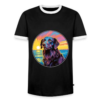 Flat Coated Retriever Dog Breed Colorful Cartoon W - Men's Ringer Shirt - black/white - Front - AI Model Female 172 light (172cm) & AI Model Male 178 light (178cm)