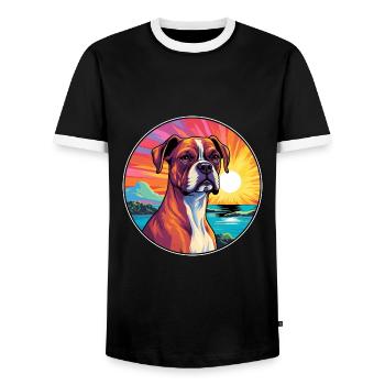 Deutsche Boxerhunderasse buntes Karikatur-Aquarell - Männer Kontrast-T-Shirt - Schwarz/Weiß - Vorne - AI Model Female 172 light (172cm) & AI Model Male 178 light (178cm)
