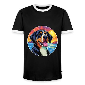 Grande race de chien de montagne suisse dessin animé coloré - T-shirt contrasté Homme - noir/blanc - Devant - AI Model Female 172 light (172cm) & AI Model Male 178 light (178cm)