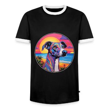 Greyhound Hund Rasse Buntes Cartoon Aquarell - Männer Kontrast-T-Shirt - Schwarz/Weiß - Vorne - AI Model Female 172 light (172cm) & AI Model Male 178 light (178cm)