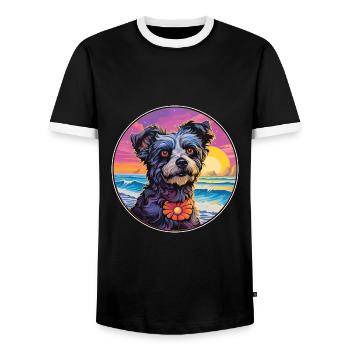 Mudi Dog Breed Colorful Cartoon Watercolor - Men's Ringer Shirt - black/white - Front - AI Model Female 172 light (172cm) & AI Model Male 178 light (178cm)