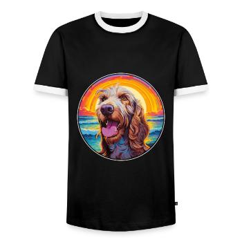 Spinone Italiano Dog Breed Colorful Cartoon Waterc - Men's Ringer Shirt - black/white - Front - AI Model Female 172 light (172cm) & AI Model Male 178 light (178cm)