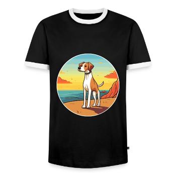 Alano Español chien race dessin animé Kawaii Clipart chien - T-shirt contrasté Homme - noir/blanc - Devant - AI Model Female 172 light (172cm) & AI Model Male 178 light (178cm)