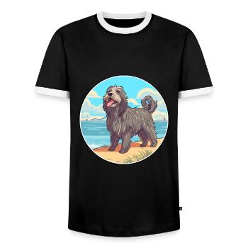Bergamasco Shepherd Dog Breed Cartoon Kawaii Dog - Men's Ringer Shirt - black/white - Front - AI Model Female 172 light (172cm) & AI Model Male 178 light (178cm)