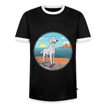 Bedlington Terrier race chien Cartoon Kawaii chien - T-shirt contrasté Homme - noir/blanc - Devant - AI Model Female 172 light (172cm) & AI Model Male 178 light (178cm)