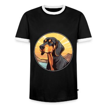 Noir et Tan Coonhound chien race Cartoon Kawaii - T-shirt contrasté Homme - noir/blanc - Devant - AI Model Female 172 light (172cm) & AI Model Male 178 light (178cm)