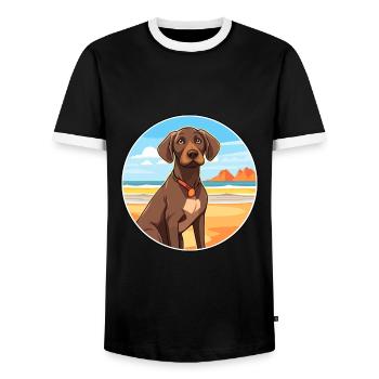 Burgos Pointer Dog Breed Cartoon Kawaii Clipart - Men's Ringer Shirt - black/white - Front - AI Model Female 172 light (172cm) & AI Model Male 178 light (178cm)