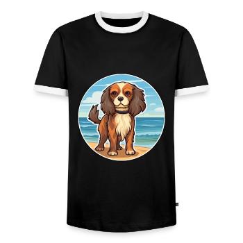 Cavalier Dog Breed Cartoon Kawaii Clipart Dog Pet - Men's Ringer Shirt - black/white - Front - AI Model Female 172 light (172cm) & AI Model Male 178 light (178cm)