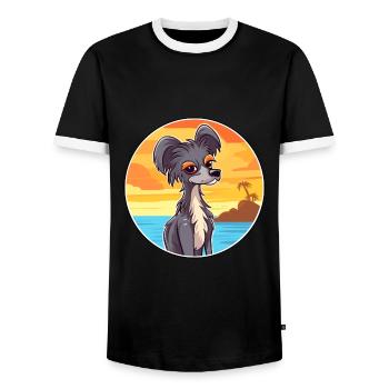 Chinois à crête chien race Cartoon Kawaii Clipart - T-shirt contrasté Homme - noir/blanc - Devant - AI Model Female 172 light (172cm) & AI Model Male 178 light (178cm)
