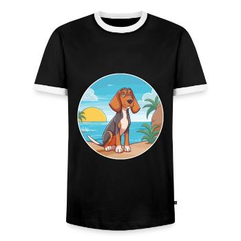 Canarian Warren Hound Dog Breed Cartoon Kawaii Dog - Men's Ringer Shirt - black/white - Front - AI Model Female 172 light (172cm) & AI Model Male 178 light (178cm)