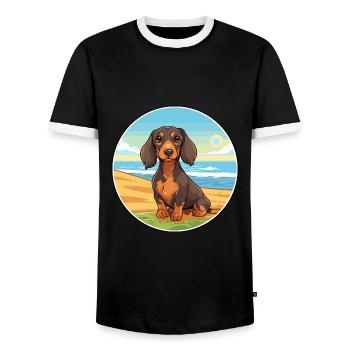 Dackel Hund Rasse Cartoon Kawaii Clipart Hund Haustier - Männer Kontrast-T-Shirt - Schwarz/Weiß - Vorne - AI Model Female 172 light (172cm) & AI Model Male 178 light (178cm)